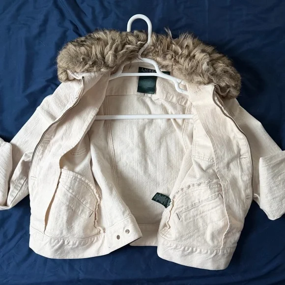 Ralph Lauren Cream Jean Jacket with Faux Fur Collar 100%cotton - Picture 3 of 5